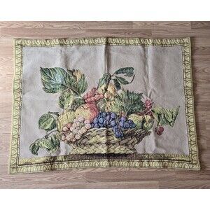 Vintage Craye France 38"x51" Fruit Basket Beige Tapestry Wall Hanging